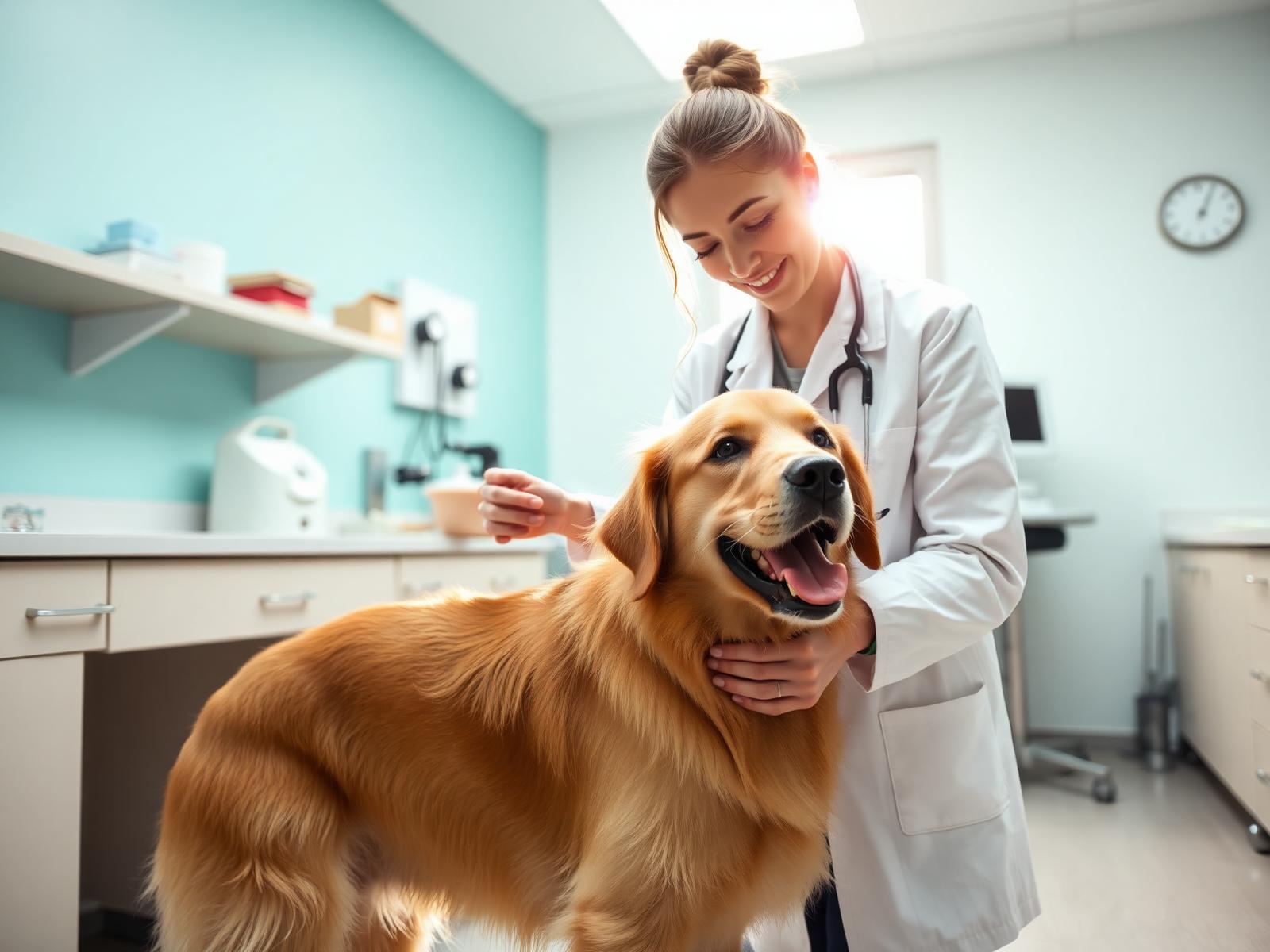 Veterinaria atendiendo a un perro feliz